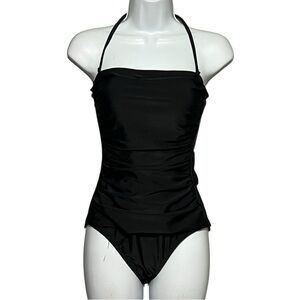 Tommy Bahama UPF 50 Tummy Control Bandeau Swimsuit Size 8 Black One-Piece